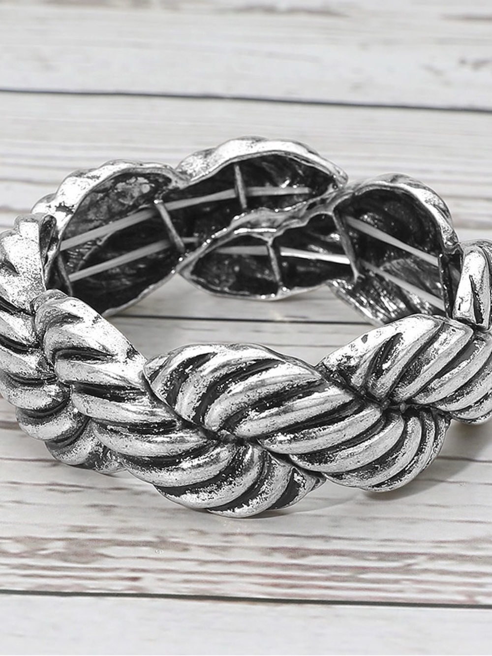 Silver Braided Rope Statement Bracelet